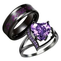 Bague de couple en alliage plaqué or avec zircon violet, design cœur, ouverte et ajustable, pour homme et femme, cadeau de Saint-Valentin