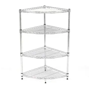 NSF Certified Antique Grade 4 Tiers White Epoxy Coated Metal Corner Shelving