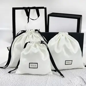 Luxury Custom Logo Hair Wig Gift Makeup Packaging Necklace Jewelry Storage Pouch Silk Satin Dust Drawstring Bag With Logo