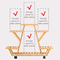 Support mobile à 4 niveaux et robuste pour décoration de jardin en bambou naturel avec roulettes, étagère pour pots de fleurs.