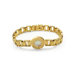 Bracciale in oro impermeabile moda numeri romani orologio quadrante Shell oro 18 carati Pvd gioielli OEM in acciaio inossidabile per le donne