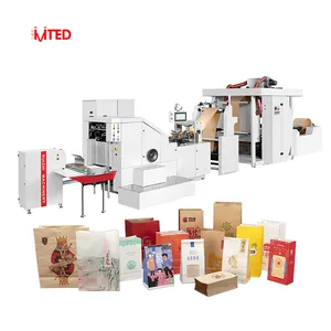 Máquina de bolsas de papel desechables para manualidades, RZFD-330 de 2/4 colores, totalmente automática, con fondo de bloque cuadrado, impresora en línea, 2/4 colores