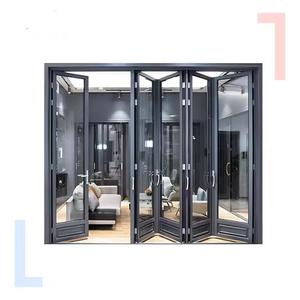 Porte pliante accordéon de villa extérieure en aluminium design moderne finition noire bi-pliante avec double vitrage porte <span class=keywords><strong>Helton</strong></span> - Product Image 6