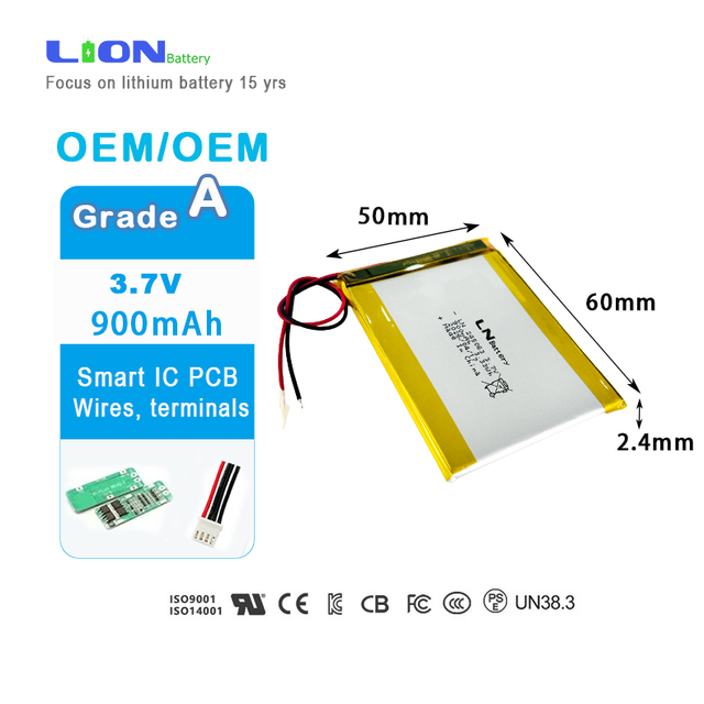 Ultra-thin 3.7v Liquid Battery 245063 900mAh 2.4x50x63mm 500 Cycles Smart Access Control Expressway Cards UN38.3/KC/ROSH/UL62133