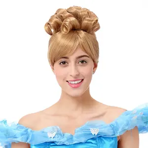 Hot Directly Selling Cute Fairy Tail Cosplay Cinderella Golden High Temperature Synthetic Hair Wig for Coser From China Factory