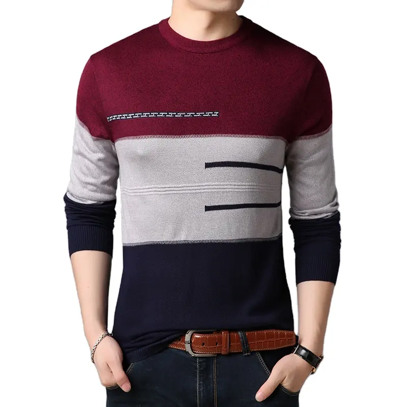 Autumn Winter Crew Neck Pullover Knitted Cashmere Long Sleeve Thick Men's Colored Fashion Casual Sweater