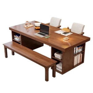 Solid Wood Slab <b>Desk</b> 140X80X75 160X80X75 180X80X75 200X80X75 With Storage For Home Office <b>Study</b> Multi Person Use - Product Image 5