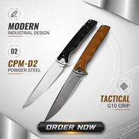 Couteau pliant tactique de survie EDC, lame en acier CPM-D2, manche texturé en G10, roulement à billes, pour la chasse, le camping et les activités de plein air