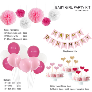 Kit de Fiesta de Cumpleaños Rosa EASTTERN, Decoración Infantil con Globos de Papel Resistentes, Guirnaldas, <span class=keywords><strong>Corazones</strong></span> Brillantes y Adornos para Pastel, Precio de Fábrica - Product Image 2