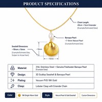 Collier pendentif coquillage en acier inoxydable plaqué or 18 carats avec perle d'eau douce unique, bijoux porte-bonheur, vente en gros, prêt à expédier