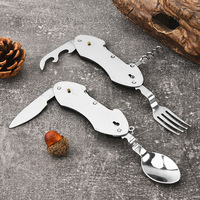 Ensemble de couverts pliables multifonctionnels en acier inoxydable pour camping et extérieur, couteau, fourchette, cuillère, baguettes, détachables