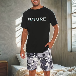 Pyjama d'été décontracté coréen pour homme, ensemble deux pièces col roulé à manches longues, en coton respirant et séchage rapide - Product Image 2