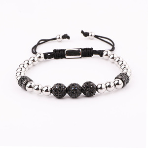 Braccialetto dell'Amicizia Regolabile da <span class=keywords><strong>Uomo</strong></span> in Macramè con Perline in Acciaio Inossidabile e Charm a Sfera CZ, Nuovo Design - Product Image 6