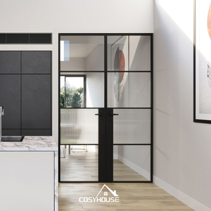 <span class=keywords><strong>Porte</strong></span> intérieure à double vitrage de style <span class=keywords><strong>vintage</strong></span> avec cadre en grille noire, <span class=keywords><strong>porte</strong></span> française en verre trempé transparent pour la maison et le bureau - Product Image 5