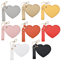 Miroir cosmétique portable en cuir PU en forme de cœur avec logo personnalisé, miroir compact de poche, porte-clés