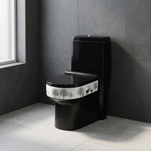 WC monobloc en céramique forme diamant noir et or, à poser au sol, avec siphon en S - Product Image 4