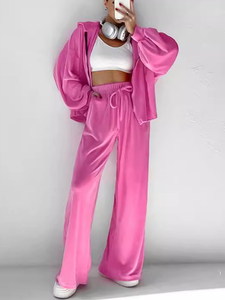 <b>Women</b> Velvet Two Piece <b>Set</b> Long Sleeve <b>Blazer</b> Wide Leg Pants Loose Fit Casual All Seasons Solid Color Outfit - Product Image 3