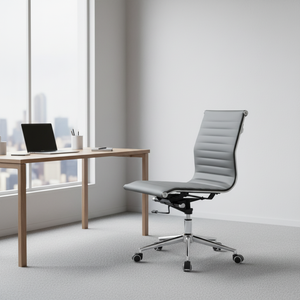 Silla Giratoria de Cuero PU, Silla de Oficina de Respaldo Bajo, Ruedas de Acero, Sin Brazos, Ajustable - Product Image 1