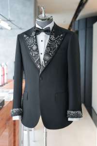 <span class=keywords><strong>Abiti</strong></span> di Lusso Ricamati con Paillettes in Jacquard Vestibilità Aderente da <span class=keywords><strong>Uomo</strong></span> per Matrimonio 2 Pezzi Giacca e Blazer - Product Image 3