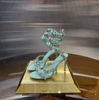 Sandales à talons aiguilles papillon en cristal brillant, chaussures de créateur, talons hauts de luxe pour soirées et banquets