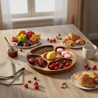Plateau à fruits secs au design minimaliste moderne, plateau en teck à cinq compartiments, plateau en bois d'acacia, plateau à thé créatif pour la maison