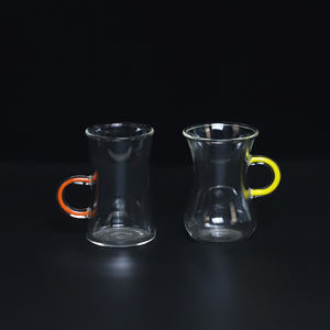 小型设计彩色玻璃咖啡杯创意彩色对比圆形手柄玻璃杯 - Product Image 2