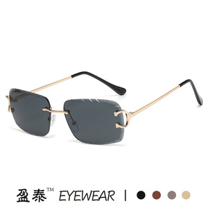 Eyewear Square <b>Rimless</b> <b>Sunglasses</b> Gold Frame PC Lens UV400 Women's Fashion - Product Image 3