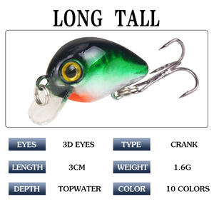 Señuelo de Pesca Kfsf Crank Lure de 30 mm y 1.6 g, Señuelo Artificial de Superficie para Pesca de Lubina, Señuelo de Plástico Duro con Anzuelo - Product Image 5