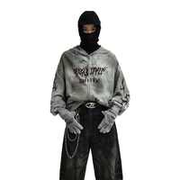 Vêtements Finch, vente en gros, pull à capuche vintage vierge à épaules tombantes, sweat à capuche zippé visage intégral avec trous pour les yeux pour hommes, délavé à l'acide