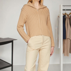 Cardigans de Algodão 100% de Alta Qualidade para Mulheres, Tops Casuais de Manga Longa com Zíper Lateral, Suéteres de Inverno - Product Image 1