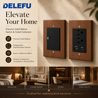 Interrupteur et prise murale DELEFU en noyer massif avec chargeur rapide USB A Type C 20W, prise US, panneau modulaire personnalisé