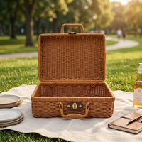 Panier de rangement rectangulaire en rotin tressé avec poignée, boîte de rangement pour cadeaux, valise vintage personnalisée pour fille, écologique et imperméable
