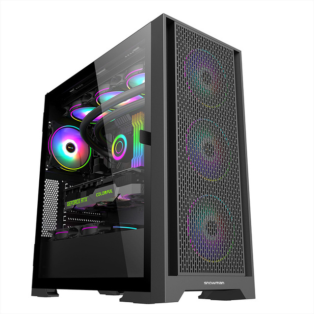 SNOWMAN Mid Tower Gaming PC Case with Tempered Glass Side Panel USB 3.0 RGB Fans ATX Micro ATX Support Tool-Free Installation