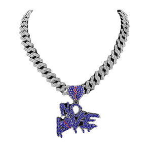 Alliage de bijoux pour hommes glacé et collier pendentif lettre <span class=keywords><strong>NOLOVE</strong></span> bleu hip hop en strass - Product Image 1