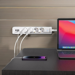 ปลั๊กพ่วง 4 ช่องเสียบแบบ EU พร้อมพอร์ต USB 4 ช่อง 16A ปลั๊กพกพาพร้อมมาตรฐาน GS KC ประเภทสินค้า ปลั๊กและเต้ารับ GS - Product Image 1