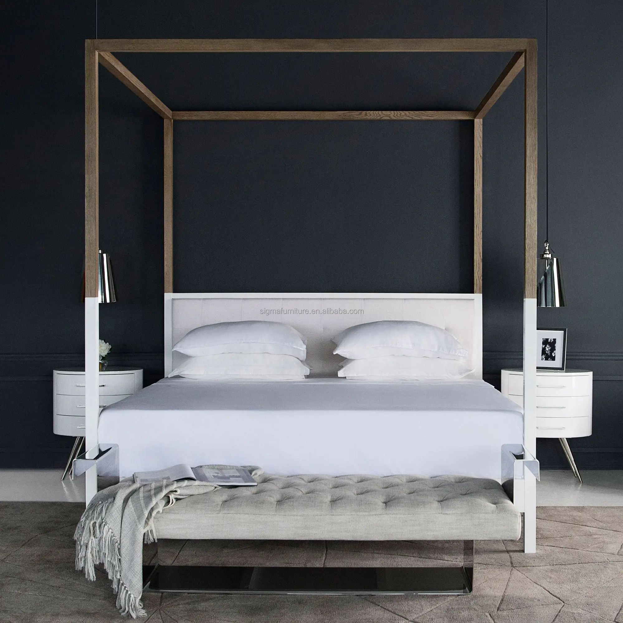 Best selling hot design wooden canopy 4 poster king-size bed castle vintage antique bed