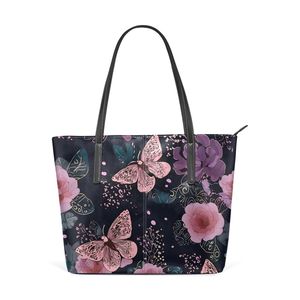 Bolso de hombro con estampado de mariposas florales, bolso de mano con cremallera, bolso de mano duradero de PU para viajes diarios - Product Image 1