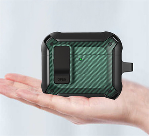 Funda Protectora de Fibra de Carbono para <span class=keywords><strong>Airpods</strong></span> 4, <span class=keywords><strong>Airpods</strong></span> 1, 2, 3 / Pro 3, 2, Carcasa Resistente de TPU y PC + Gancho - Product Image 4