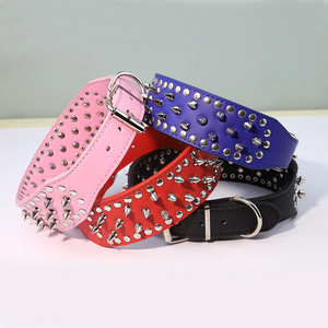 PU Leather Rivet Dog Collar Adjustable Leather Studded Spike Pet Collars New Fashion Designer Heavy Duty Anti-Bite Puppy Collar - Product Image 2