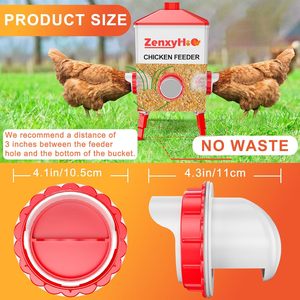 Chicken Feeder Automatic Gravity Feed Kit Red Plastic 41 61 81 With Perforation Saw For Poultry - Product Image 4