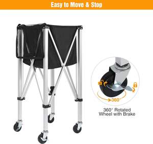 Chariot à balles de <span class=keywords><strong>tennis</strong></span> et de pickleball pliable en aluminium avec roues, capacité de 150 balles, panier à balles de <span class=keywords><strong>padel</strong></span> roulant - Product Image 2
