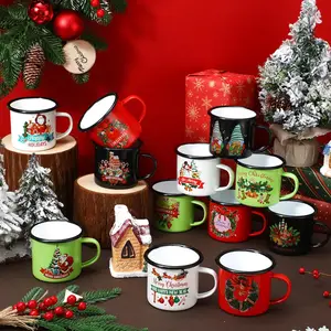 12oz 16oz Atacado VERMELHO presentes verdes do feriado promoção Papai Noel Logotipo personalizado impresso esmalte Natal xícara de café Canecas