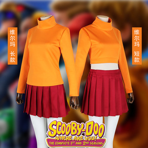 Scooby Doo Velma <b>Cosplay</b> <b>Costume</b> Set Long Sleeve Short Sleeve Shirt Pleated Skirt Halloween Party Outfit - Product Image 1