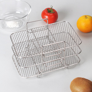 Stainless Steel Air Fryer <b>Grill</b> Rack 304 Three Layer Foldable Stackable Square <b>Mesh</b> Tray <b>For</b> Cooking Baking Toasting - Product Image 1