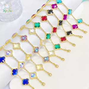 हॉट सेलिंग फैशन पीतल 14k गोल्ड-प्लेटेड फाइव-लीफ क्लैवर हिप हॉप आकर्षण ब्रैसलेट रंगीन जिरकॉन स्टोन दिल के आकार का पैटर्न - Product Image 1