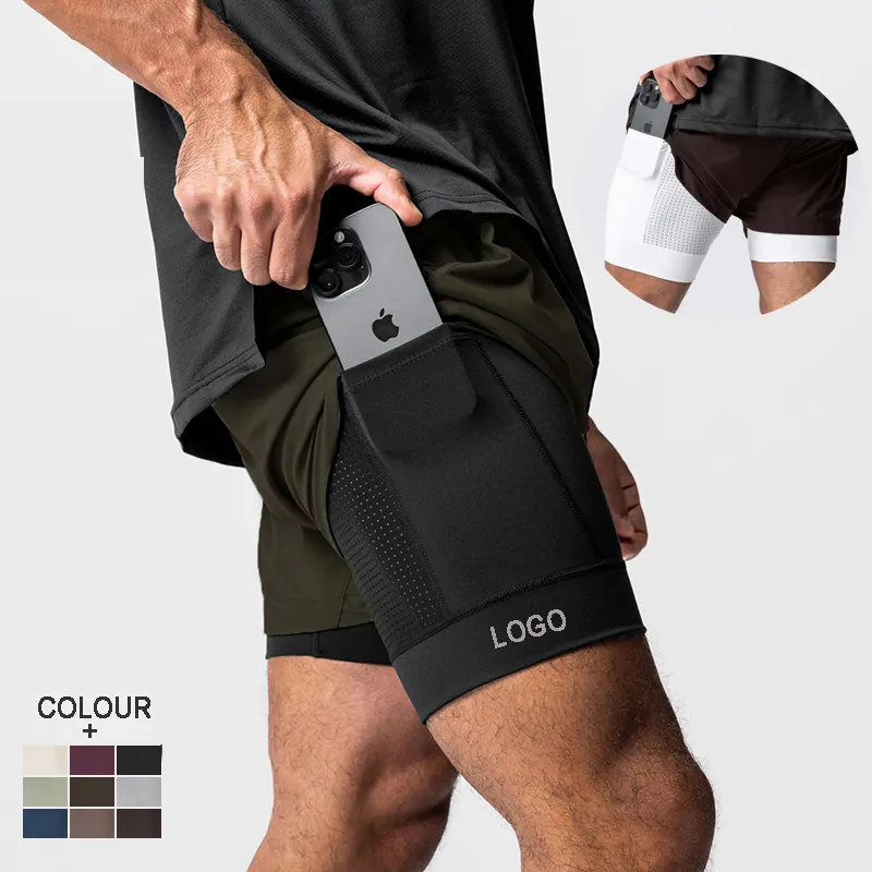 Workout Training Running Shorts Gym Workout Quick Dry Mens Pants with Phone Pocket