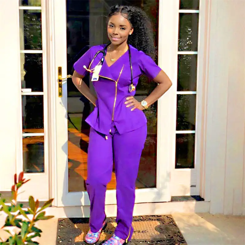 女性用OEM医療服病院ユニフォーム工場製医療スクラブスーツとパジャマユニフォームジョガートップスVネック