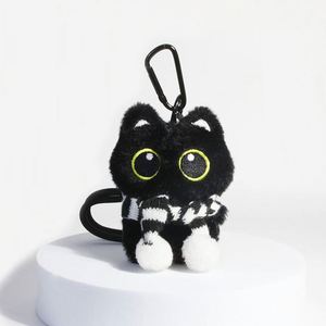 Porte-clés Peluche Chat Noir Mignon avec Écharpe, Jouet Doux en Peluche, Pendentif Adorable pour Sac d'École, Décoration, Cadeau pour Couple - Product Image 5