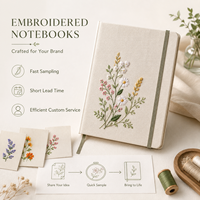 Carnet d'étudiant à couverture rigide en tissu brodé de fleurs avec logo personnalisé et 160 pages