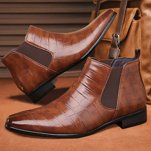 Botas Chelsea para Hombre con Punta Cuadrada, Zapatos de Moda que Combinan con Todo, Botas de Mezclilla hasta el Tobillo para Hombre, Botas Cortas de Mezclilla Estilo Retro Martin - Product Image 1
